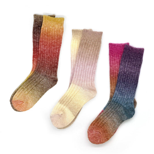 Rainbow Unicorn Birthday Surprise - Ombré Sunset Socks: Lavender / Light Yellow / Tan