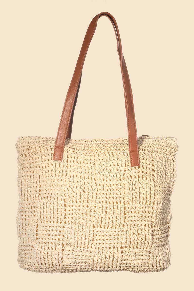 Straw Braided Basket Weave Tote Bag: IV