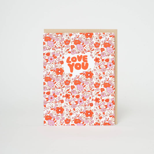 Love You Calico Flowers Letterpress Greeting Card by Egg Press