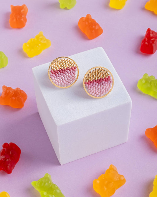 Mayana Designs Co - Beaded Handwoven Sweet Tart Stud Earrings (Pink)