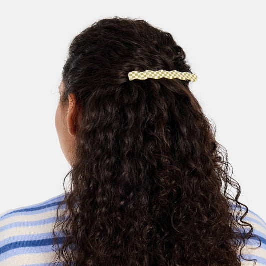 Skinny Wave Barrette in Olive Check