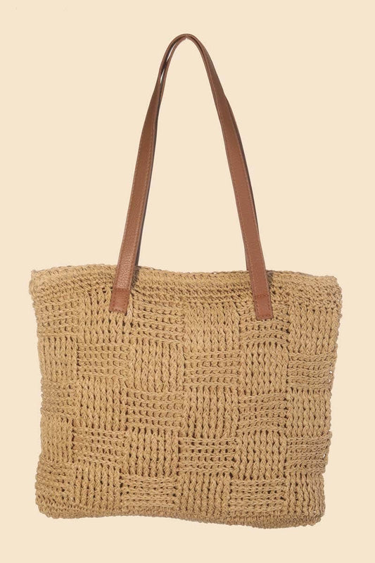 Straw Braided Basket Weave Tote Bag: IV