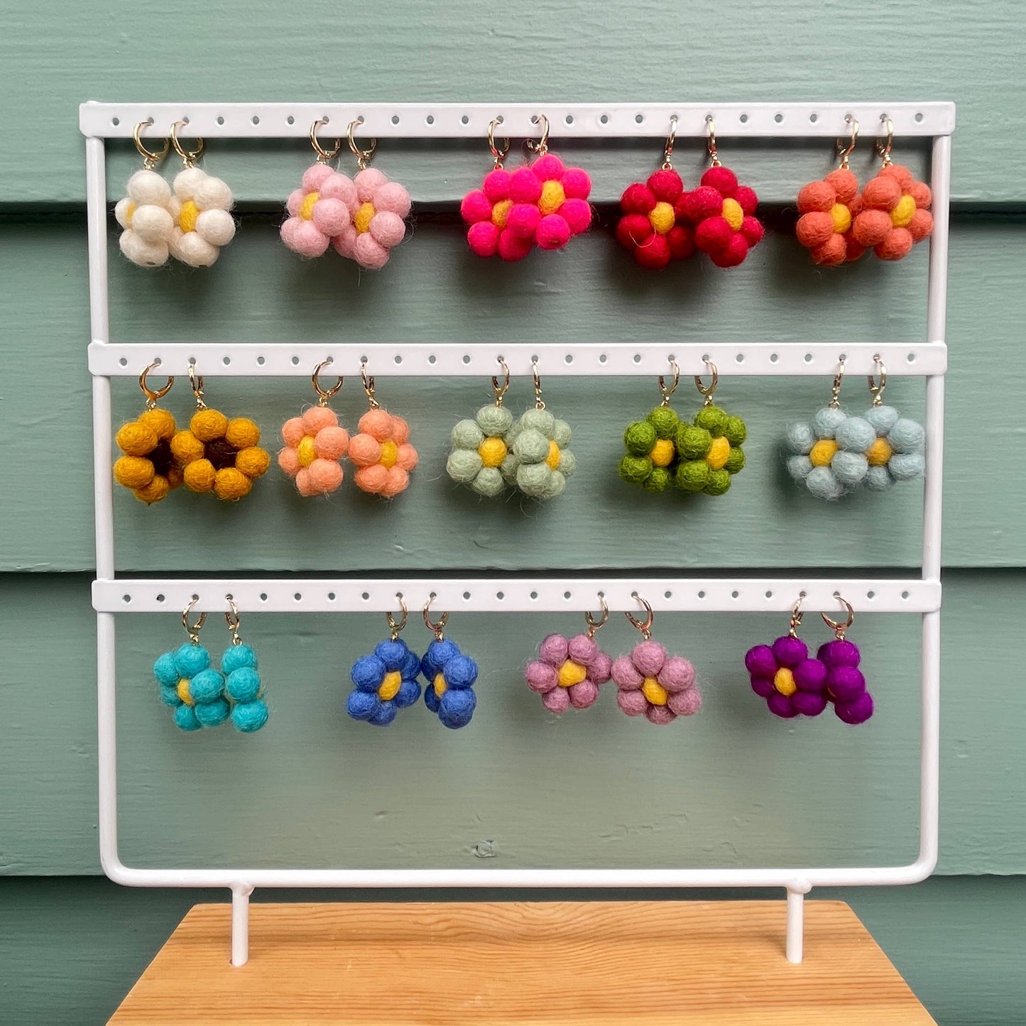 Honey Loom Designs - Mini Felted Daisy Earrings: Cornflower