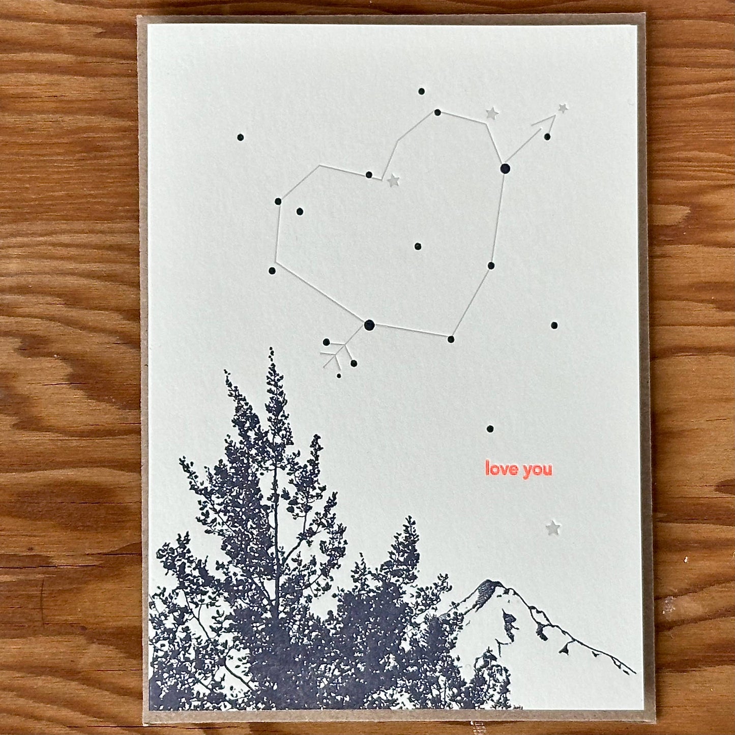 Love You Constellation Heart Letterpress Card