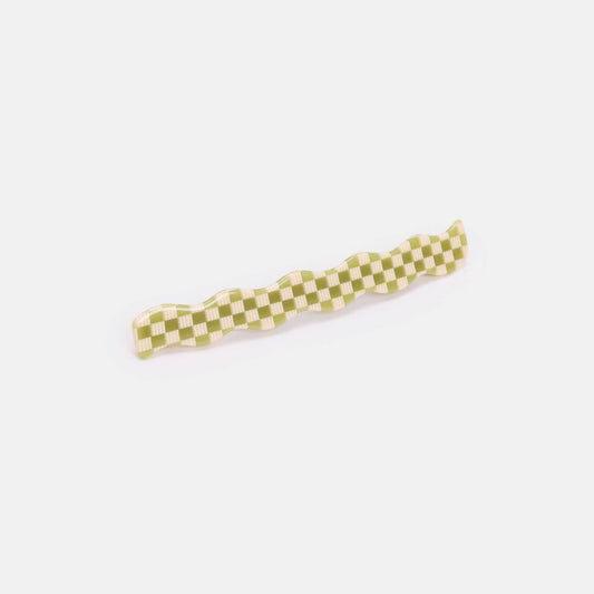 Skinny Wave Barrette in Olive Check
