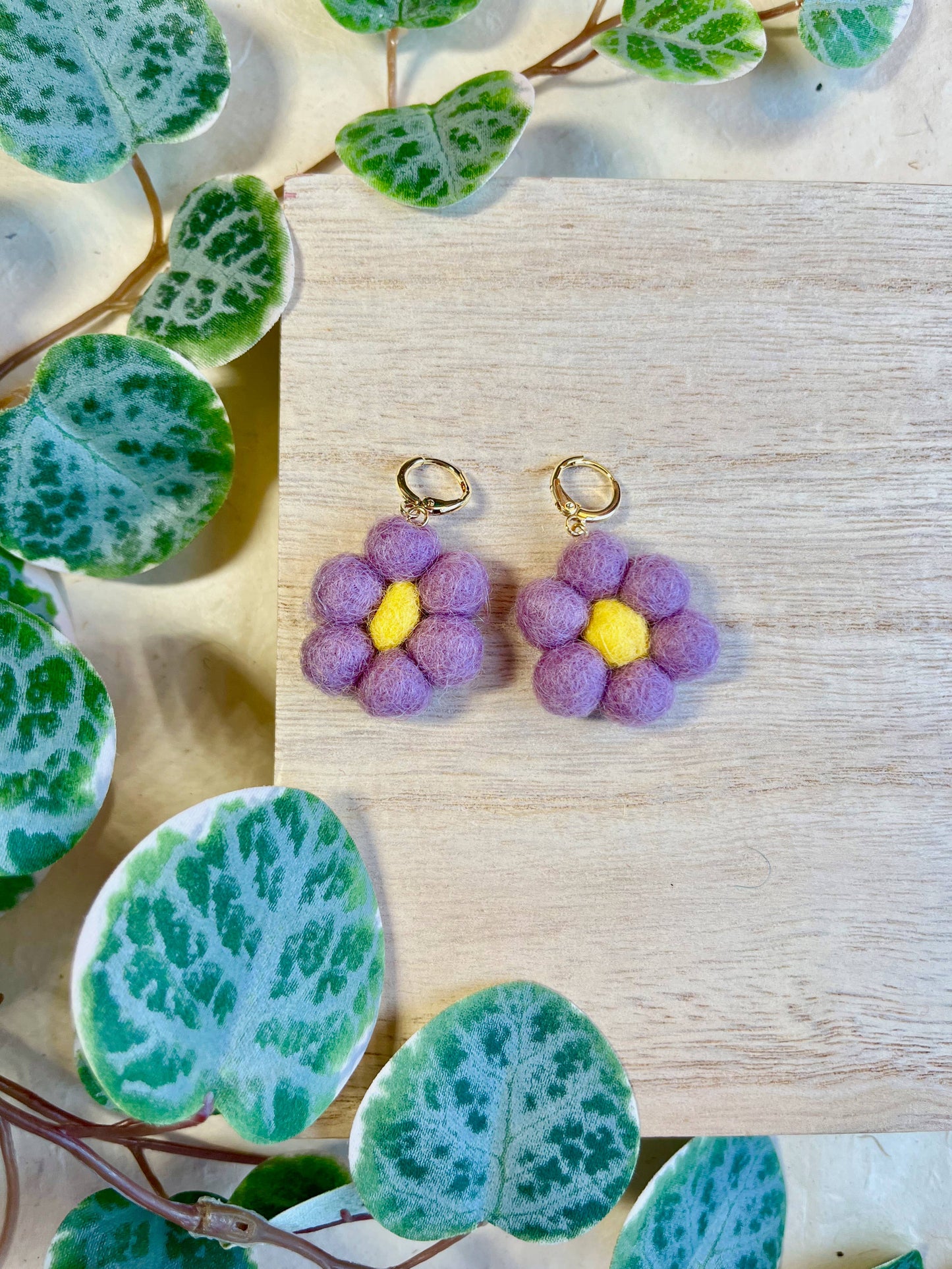 Honey Loom Designs - Mini Felted Daisy Earrings: Cornflower