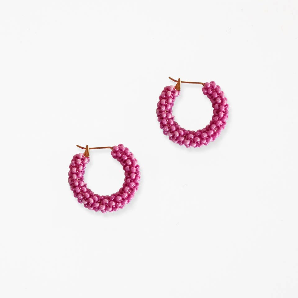 Pop of Color Beaded Hoop Earring: Fuschia