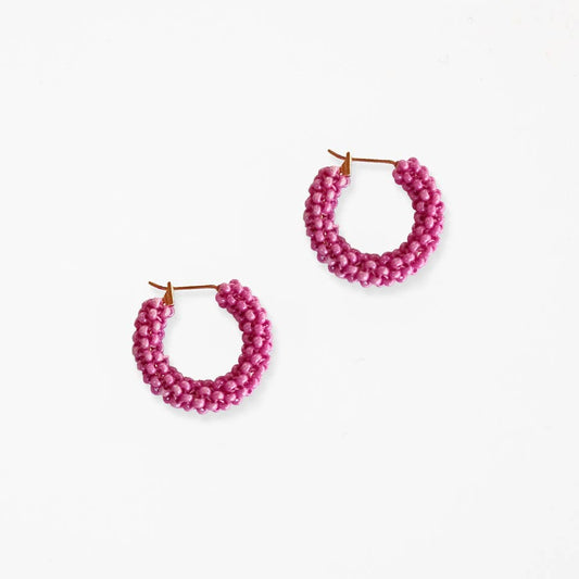 Pop of Color Beaded Hoop Earring: Fuschia