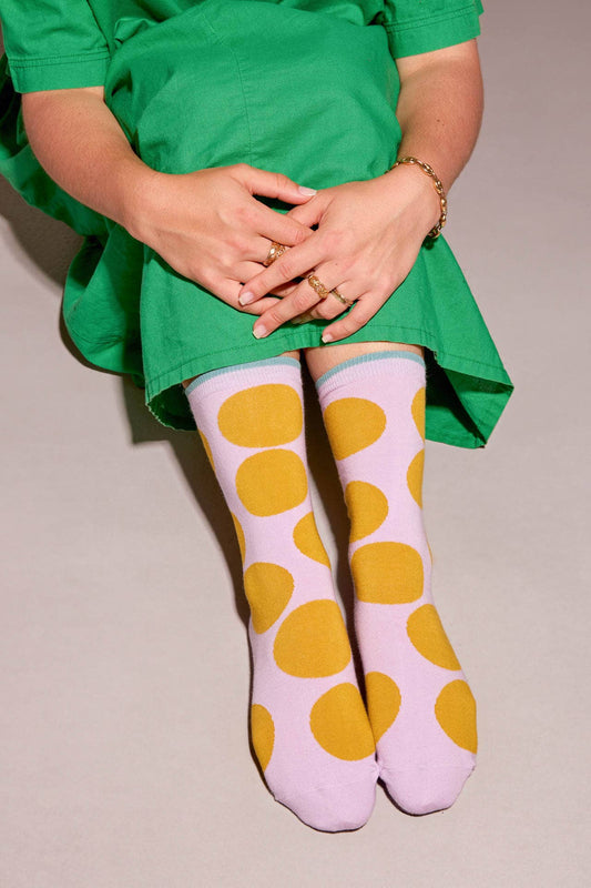 Hooray Sock Co. - Sutro Bold Dot Crew Socks — Wisteria: Small (Women's 4 - 10)