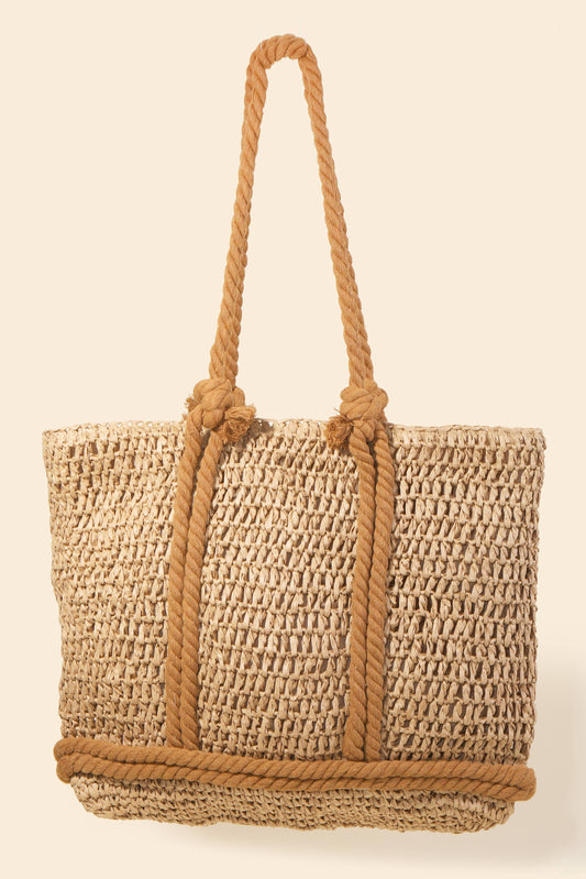 Rope Handle Straw Braided Tote Bag: IV