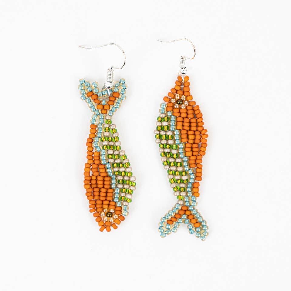 Altiplano - One Fish Two Fish Beaded Earrings: Green