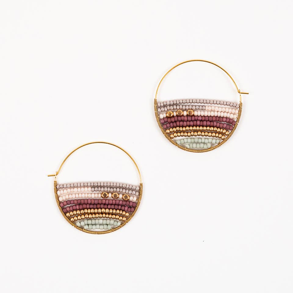 Altiplano - Layered Stripes Bead Hoop Earrings: Deep Pop