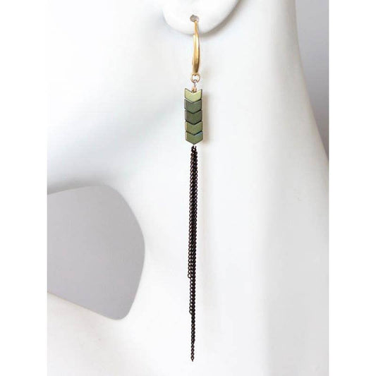 David Aubrey Jewelry - MDSE39 Green hematite &  chain fringe should duster earrings