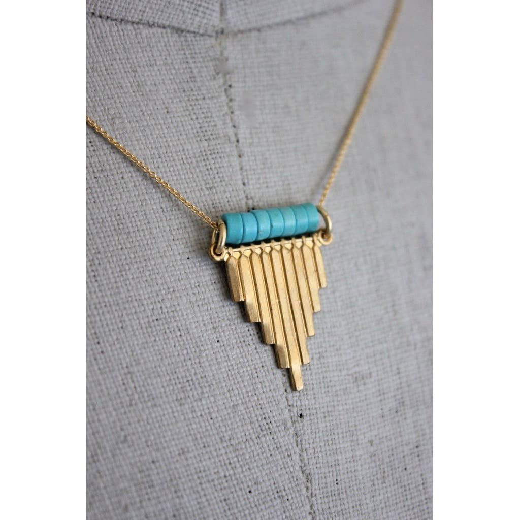 David Aubrey Jewelry - RYL115 Turquoise and brass pendant necklace