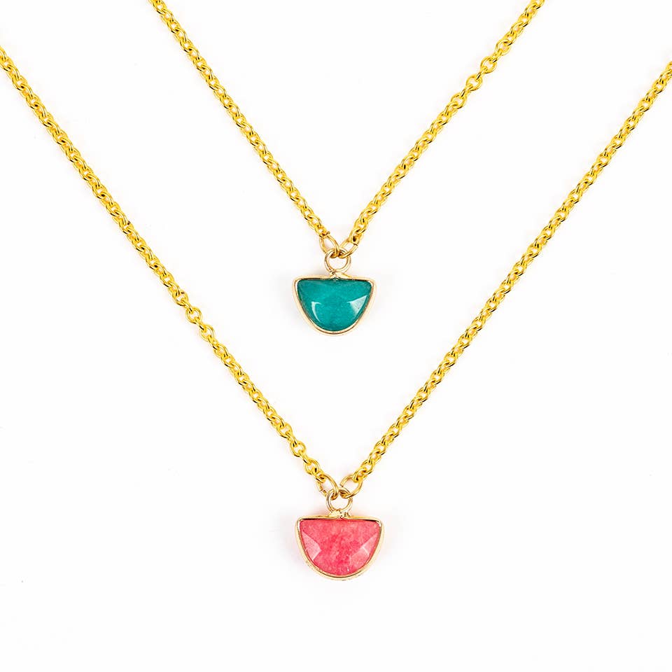 Altiplano - Small Faceted Stone Pendant Necklace: Green Jade