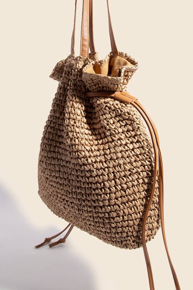 Faux Leather Straps Braided Tote Bag: IV