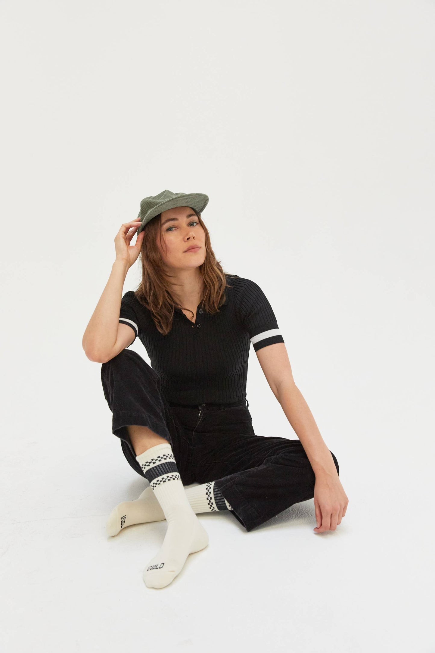Checkerboard Striped Crew Socks: Rust