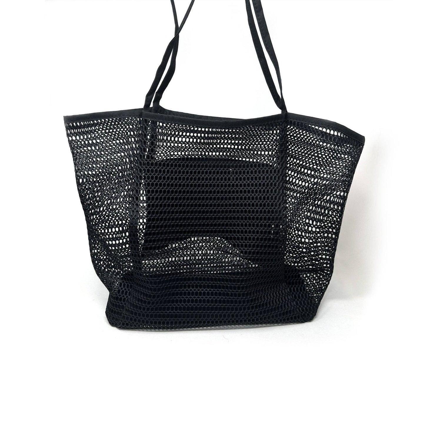 Italian Summer Mesh Tote – Spacious & Lightweight Beach Bag: Black