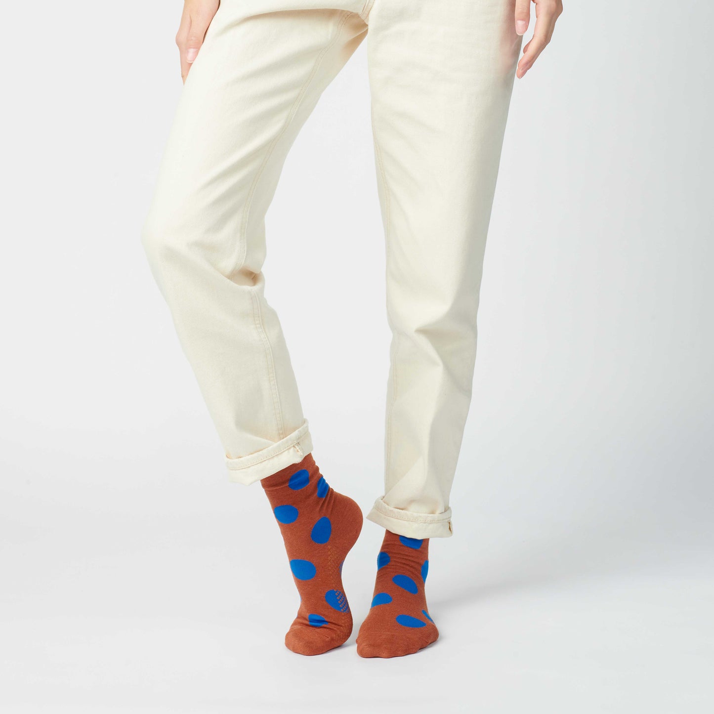 Panhandle Polka Dot Crew Socks, Brown and Blue: Small (Women's 4 - 10)