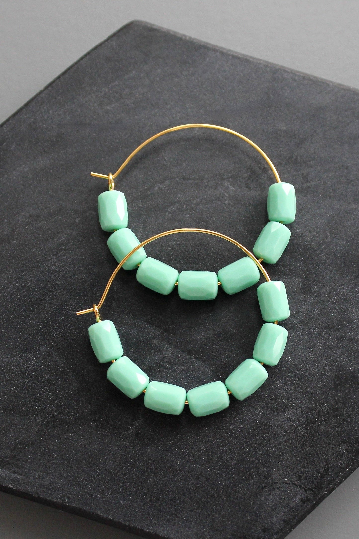 KYLE05 turquoise glass hoop earrings