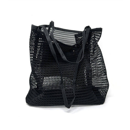 Italian Summer Mesh Tote – Spacious & Lightweight Beach Bag: Black