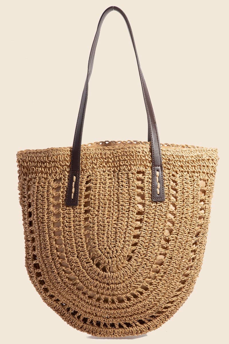 Straw Braided Rounded Tote Bag: KA