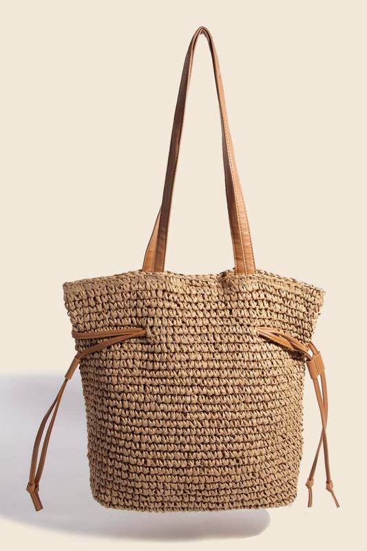 Faux Leather Straps Braided Tote Bag: IV