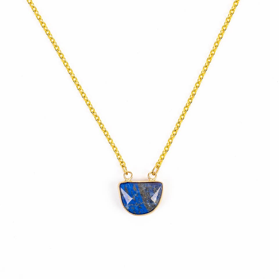 Large Faceted Stone Pendant Necklace: Lapis