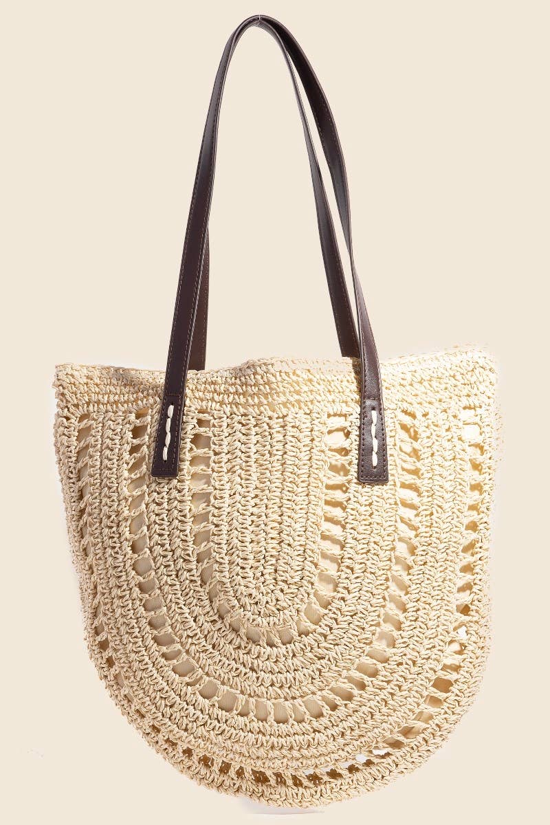 Straw Braided Rounded Tote Bag: KA