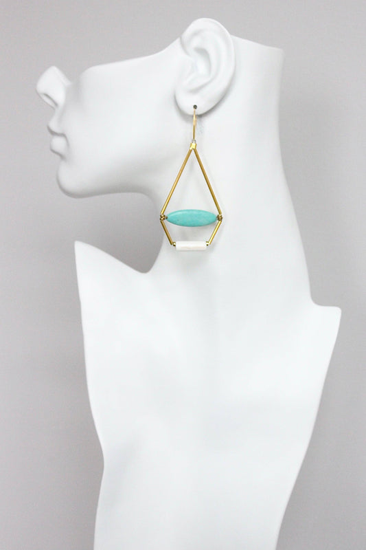 David Aubrey Jewelry - GNDE98 turquoise and white geometric earrings