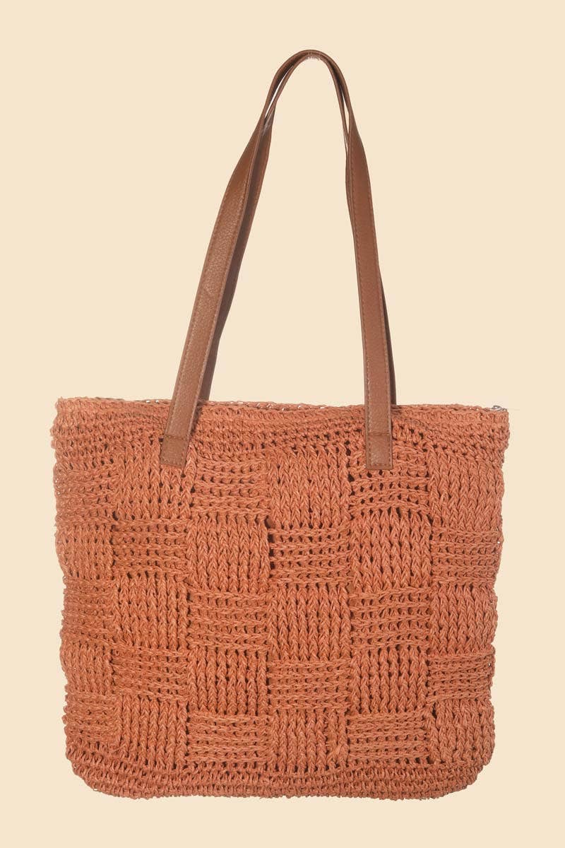 Straw Braided Basket Weave Tote Bag: IV