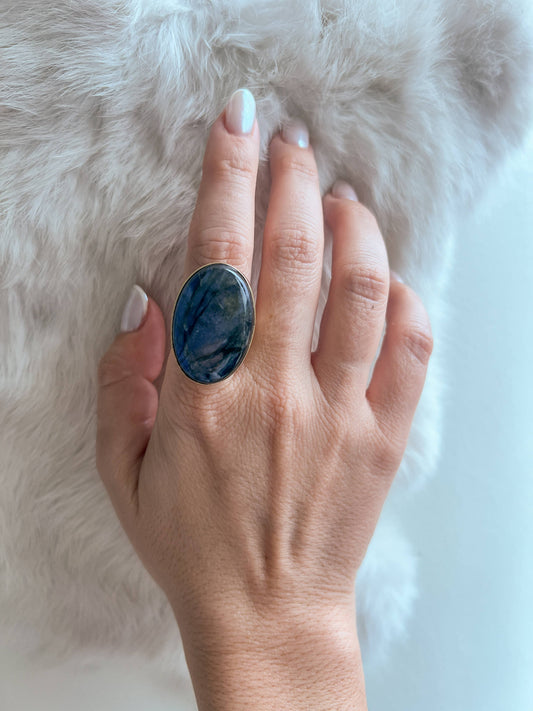 Baizaar - Large Brass Freeform Stone Ring: 6