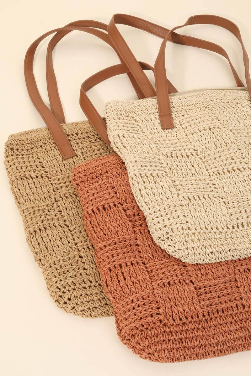 Straw Braided Basket Weave Tote Bag: IV
