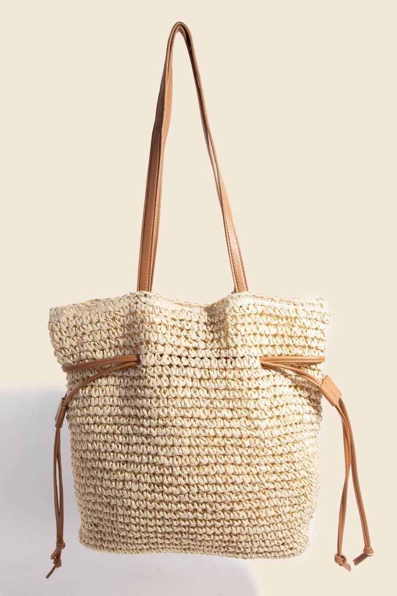 Faux Leather Straps Braided Tote Bag: IV