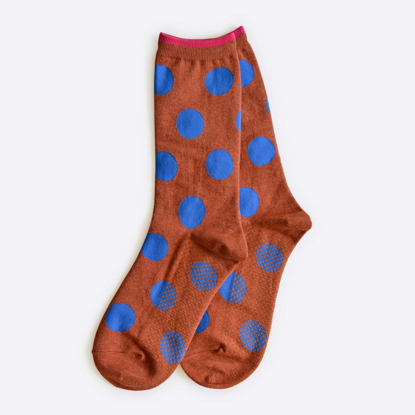 Panhandle Polka Dot Crew Socks, Brown and Blue: Small (Women's 4 - 10)