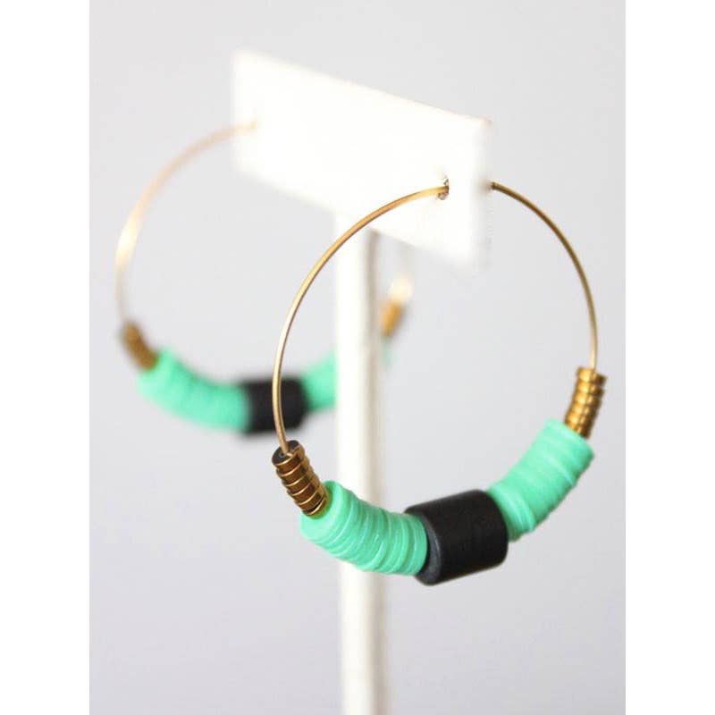 David Aubrey Jewelry - MDSE08 Green, black, and brass hoop earrings
