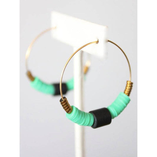 David Aubrey Jewelry - MDSE08 Green, black, and brass hoop earrings