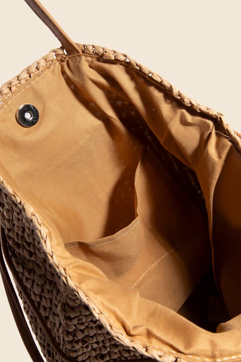 Faux Leather Straps Braided Tote Bag: IV