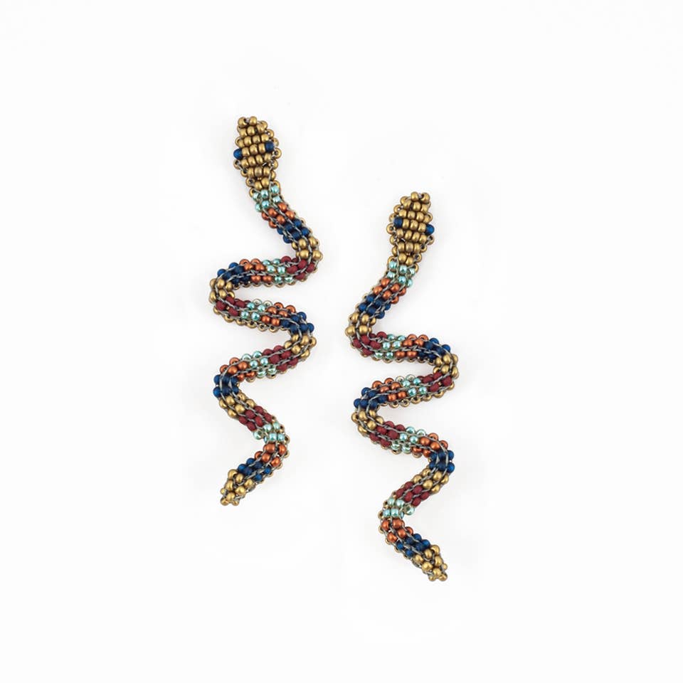 Altiplano - Snake Charmer Beaded Earrings - Brick