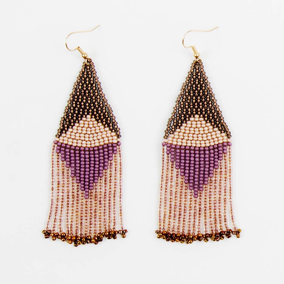 Altiplano - Beaded Graphic Fringe  Earring - Mauve