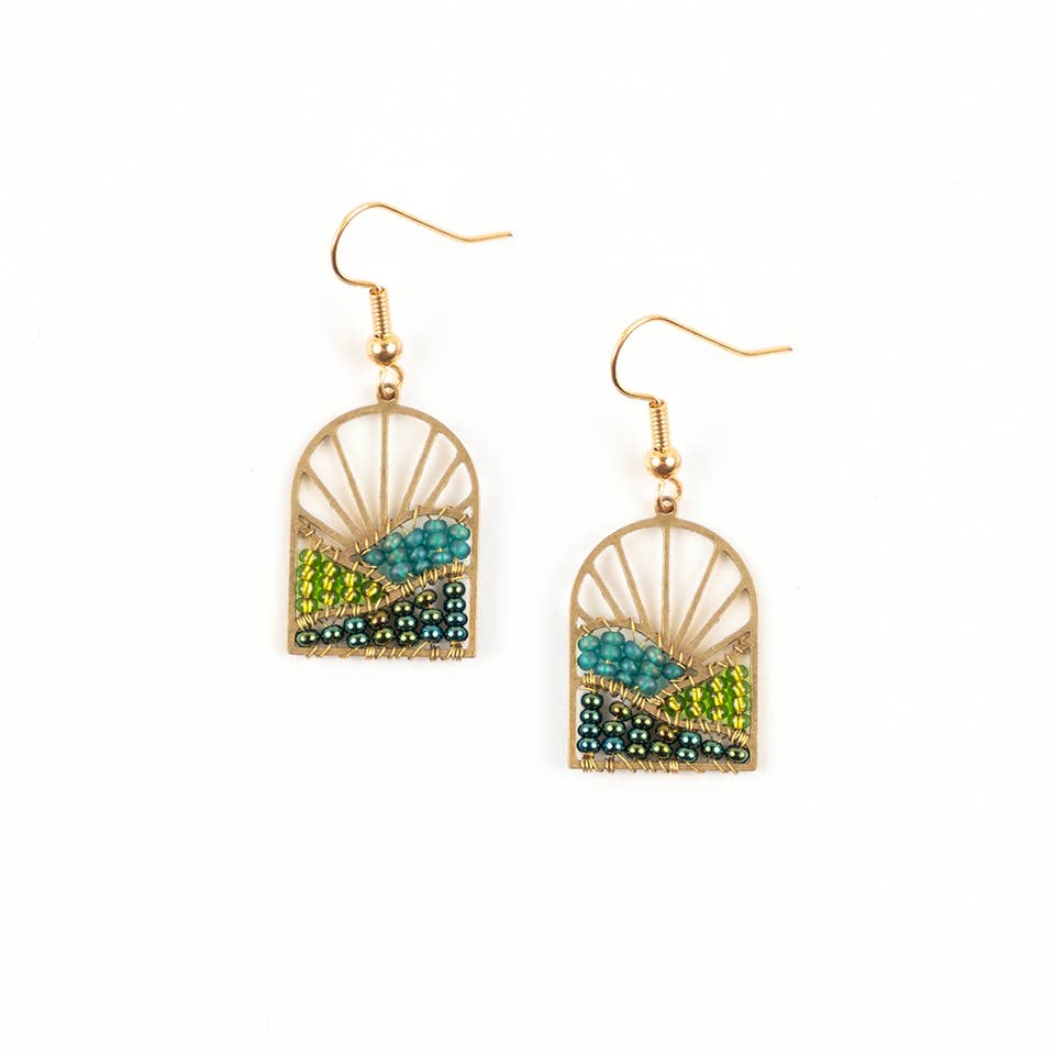 Altiplano - Sunrise Brass and Bead Earrings - Green