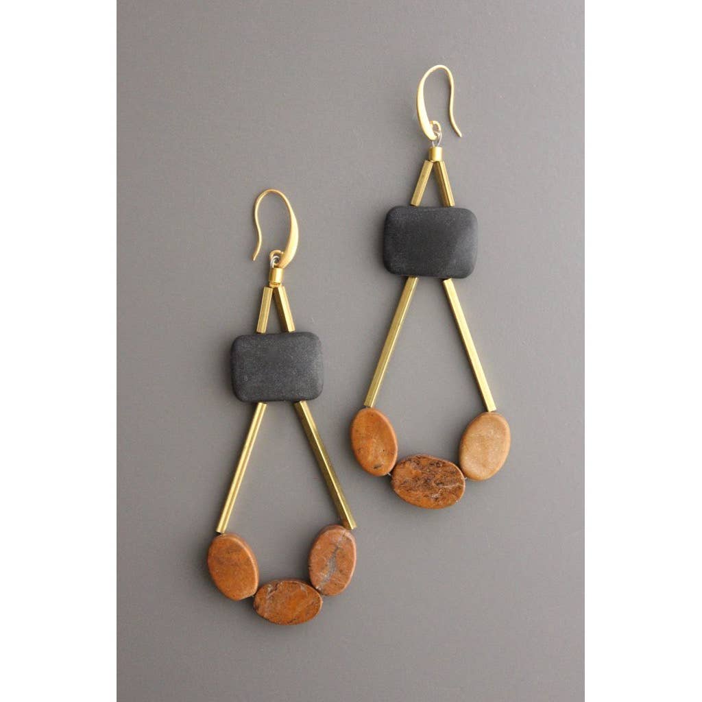 David Aubrey Jewelry - Black agate and jasper geometric earrings