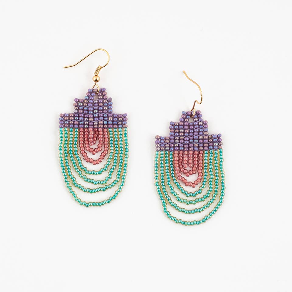 Altiplano - Mayan Pyramid Beaded Earrings - Aqua Bloom