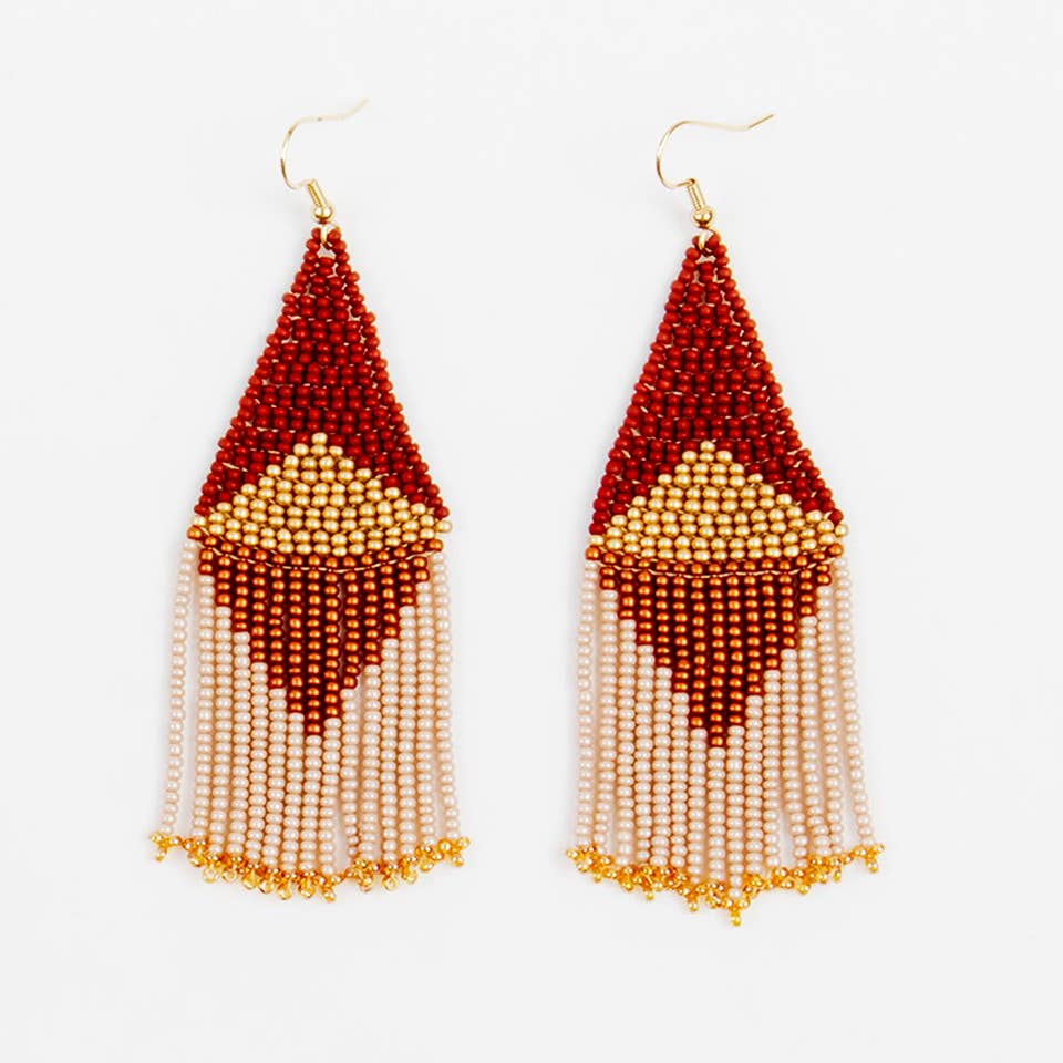 Altiplano - Beaded Graphic Fringe  Earring - Bronze