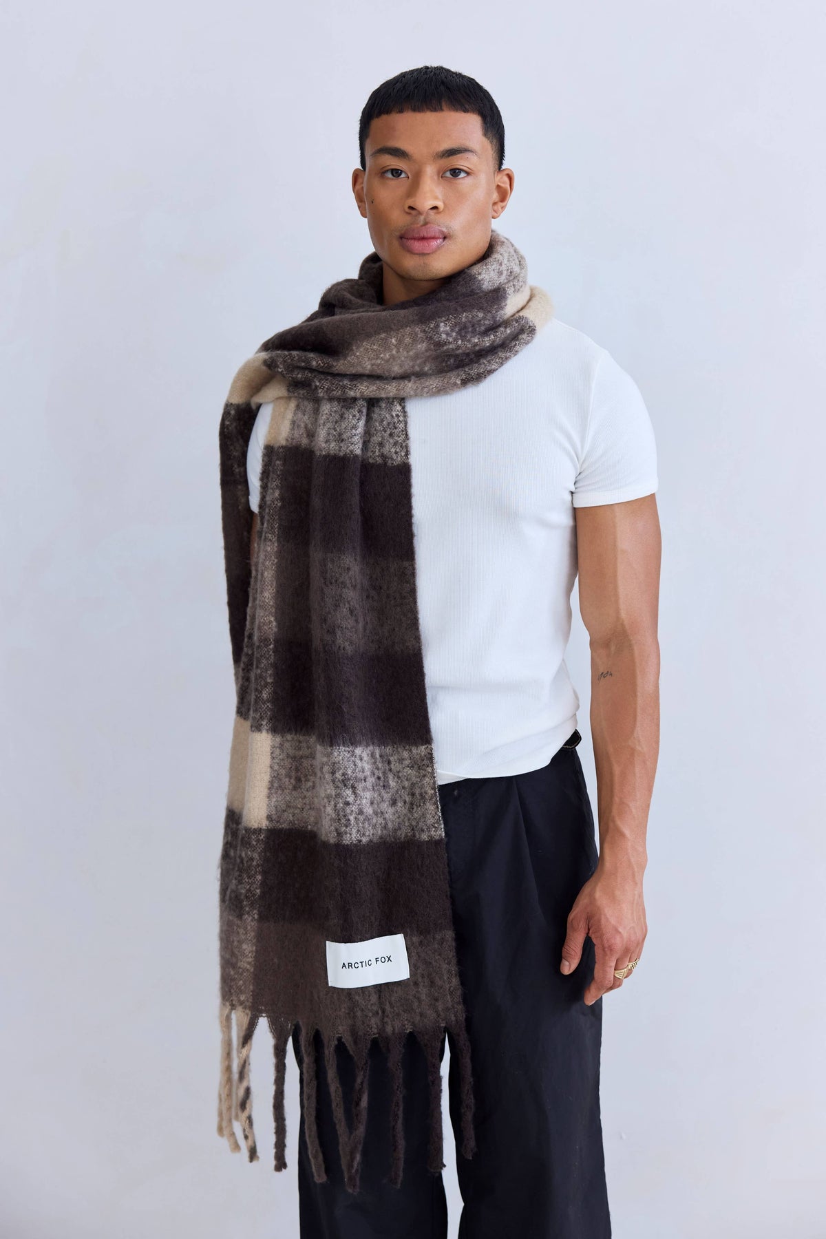 Arctic Fox & Co. - North America - The Reykjavik Scarf - 100% Recycled - Brown Check - FW26