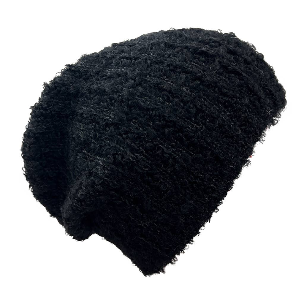 Black Loop Knit Alpaca Beanie Hat