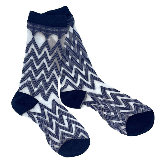 Sheer Mesh Zig Zag Gertrud Socks – Lightweight & Stylish: Grey