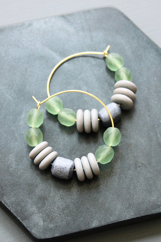 LEXE07 Purple and seafoam hoop earrings