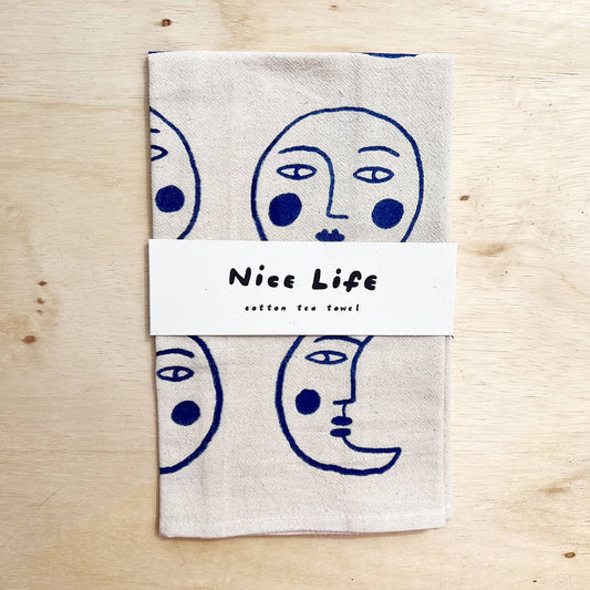 Nice life - Moon tea towel: Blue