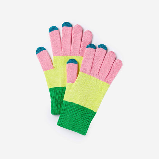 VERLOOP | knits - Trio Colorblock Knit Touchscreen Gloves: Green Pink